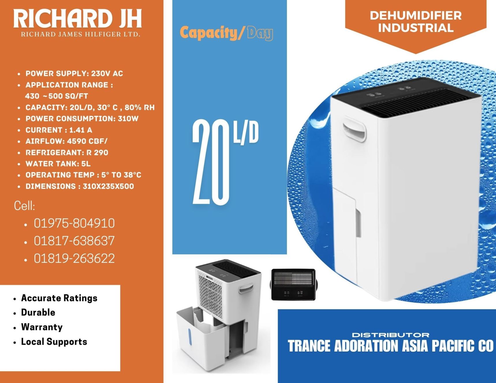 20L dehumidifier Richard JH. Rjh20L/D